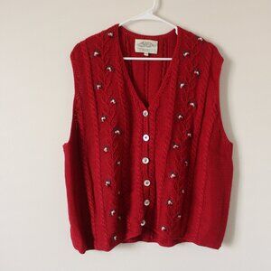 Red Knit Button-Up Sweater Vest